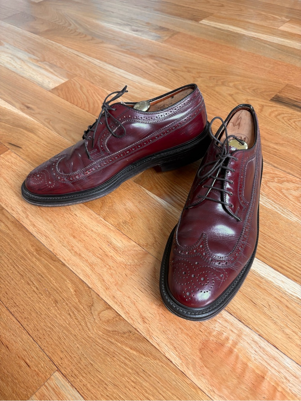 Barrister Vintage 80s Shell Cordovan Leather Brogue Oxford Dress Shoes Maroon 9